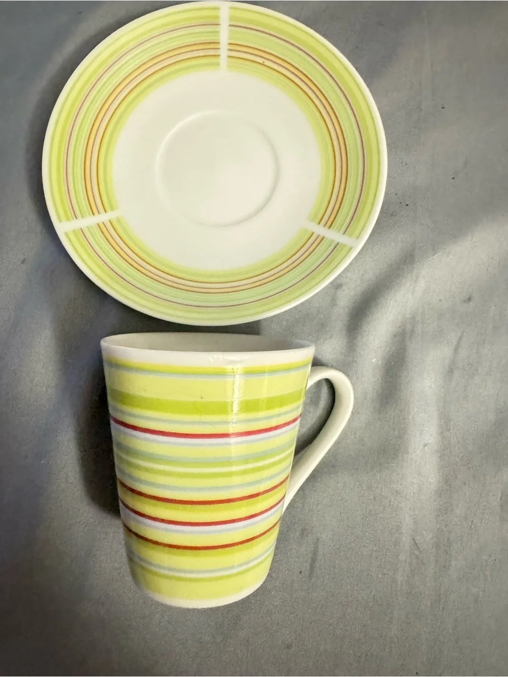Pastel Striped Espresso Cup and Saucer Set - Green, Pink, Blue, Purple